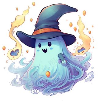万圣节幽灵鬼魂蓝色卡通插画免抠