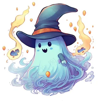 万圣节幽灵鬼魂蓝色卡通插画免抠