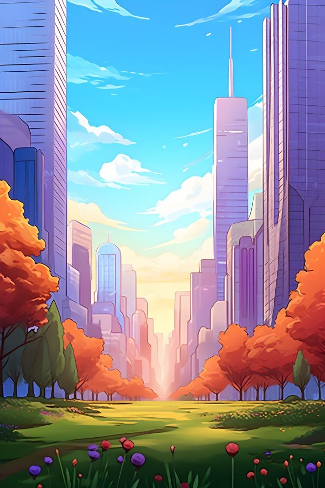 城市风光建筑草地背景