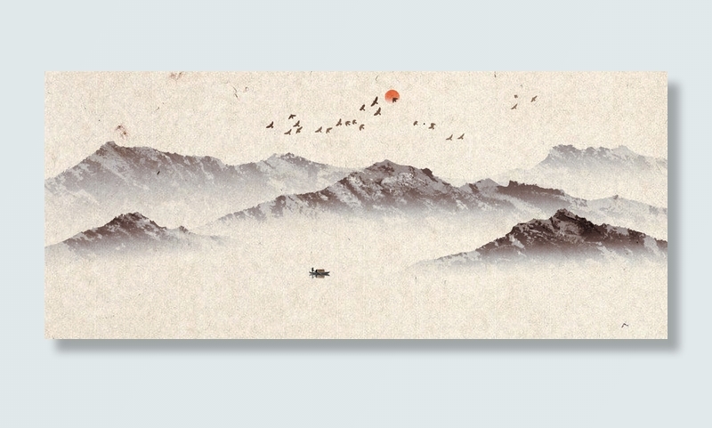 大雁高山湖水风景画PSD素材