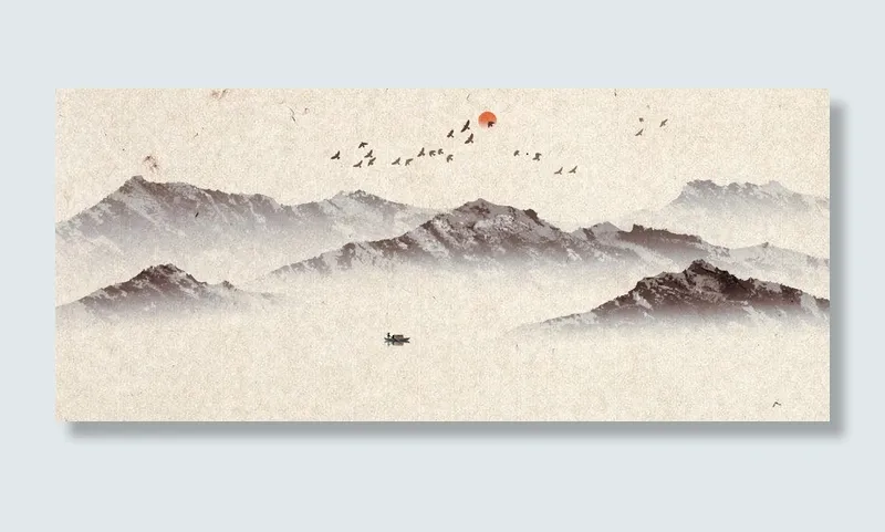 大雁高山湖水风景画PSD素材