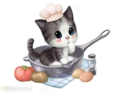 小猫西红柿土地鸡蛋锅插画 小猫西红柿土地鸡蛋锅插画