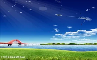 蓝天湖畔草地美景韩式自然背景