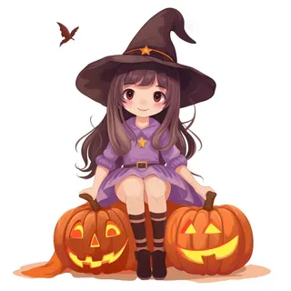 万圣节女巫南瓜灯捣蛋卡通插画免抠