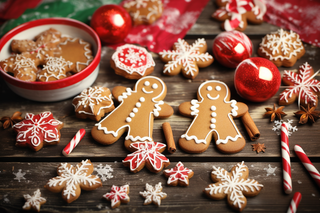 圣诞糖果姜饼人雪花饼干摄影图