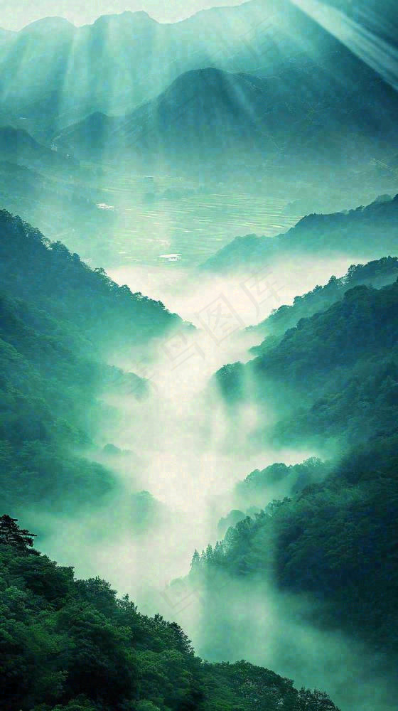 中国风高山绿植森林丛林，阳光蓝天白云，户外(816x1456)