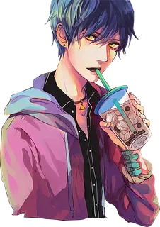 喝奶茶男孩素材卡通