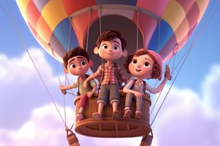 乘坐热气球滑翔粉紫云彩人物动画背景