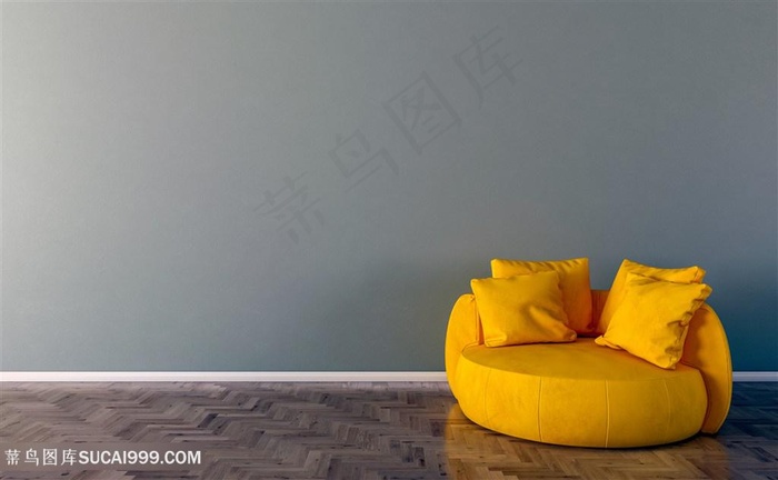 黄色懒人沙发软装效果图高清