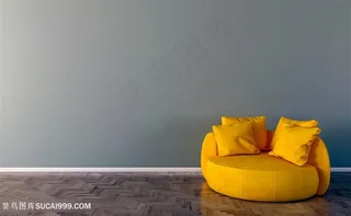 黄色懒人沙发软装效果图高清