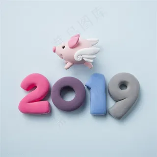 淡蓝色底色2019猪年元素高清图片 淡蓝色底色2019猪年元素高清图片