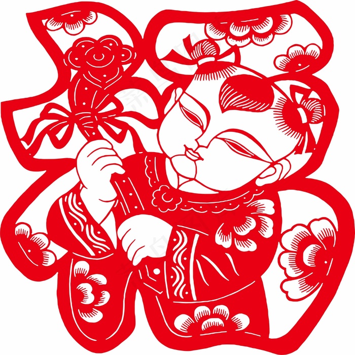 福剪纸 剪纸风元素ai矢量模版下载