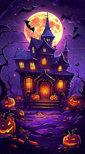 万圣节紫色暗黑恐怖卡通插画手绘西方节日