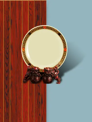 折扇画盘木纹肌理圆盘艺术