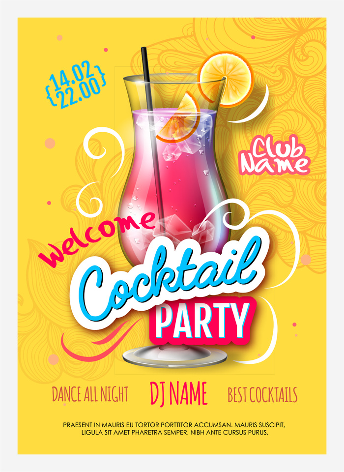 鸡尾酒设计海报矢量图