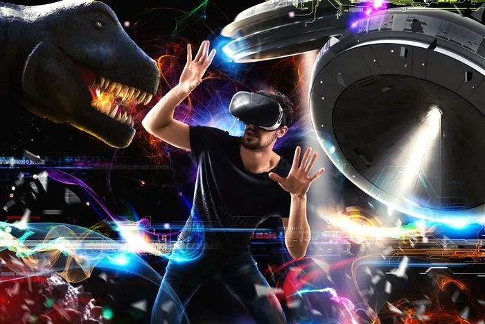 戴着vr眼镜体验游戏的男士高清图片