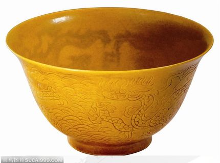 中华传统工艺品-黄色的瓷碗