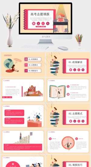 卡通风高考志愿填报指南PPT模板预览图