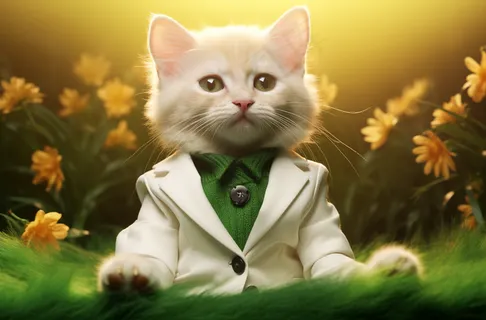 猫咪花丛可爱宠物猫摄影图