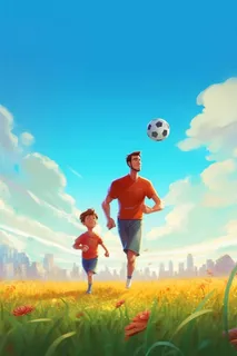 父子草地足球运动海报背景