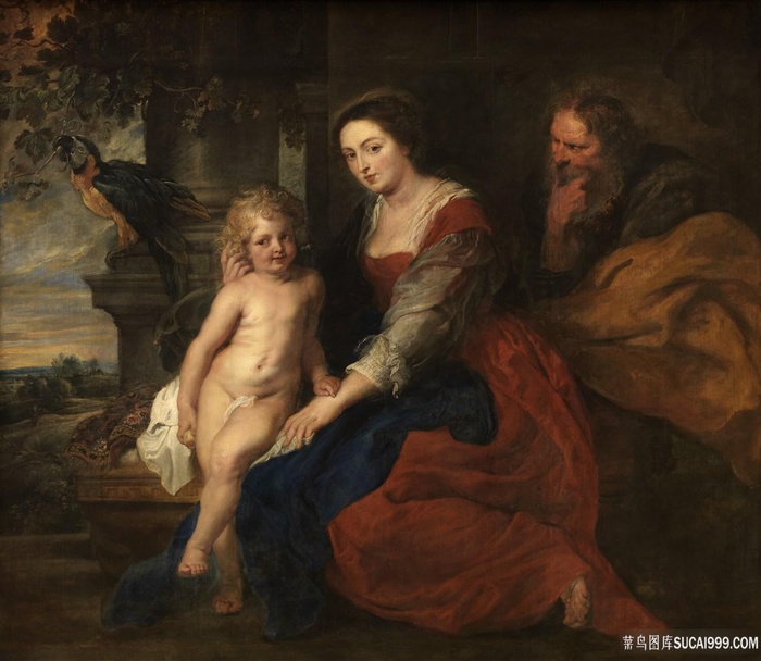 彼得保罗鲁本斯-神圣家庭与鹦鹉油画图片