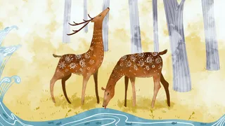 梅花鹿卡通插画PSD素材