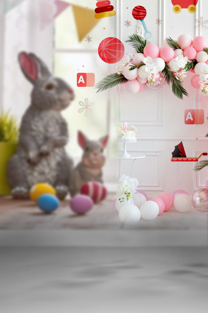 可爱儿童照相兔子花卉背景