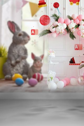 可爱儿童照相兔子花卉背景