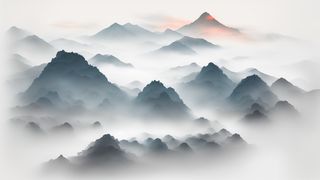 大气写意中国传统水墨画山水插画壁纸-红山