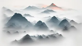大气写意中国传统水墨画山水插画壁纸-红山
