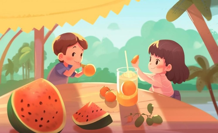孩子们水果饮料玩耍背景(1408x864)