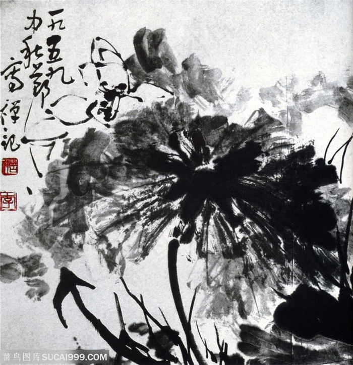 中国国画 水墨画墨荷