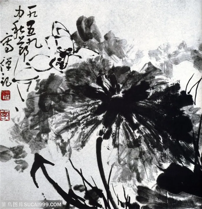 中国国画 水墨画墨荷