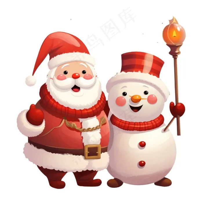 圣诞老人雪人卡通插画免抠(1024x1024)