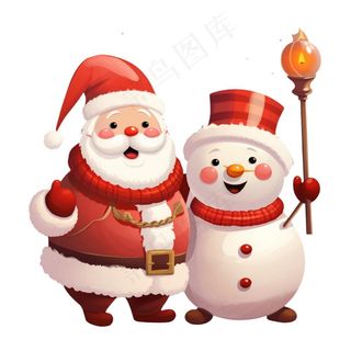 圣诞老人雪人卡通插画免抠