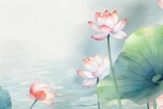 青色国风简约淡雅荷花背景