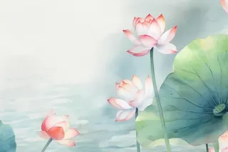 青色国风简约淡雅荷花背景