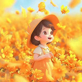 秋天秋叶小麦黄色落叶女孩小孩玩耍