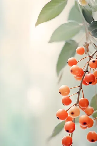 淡雅枝叶红果背景