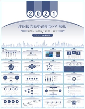 圆弧几何商务风述职报告ppt模板预览图