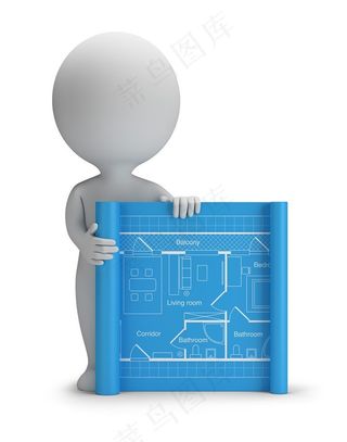 拿着蓝色文件的卡通小人高清图