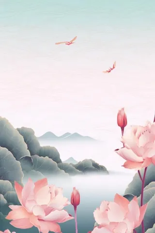 水墨山水风景国风荷花背景