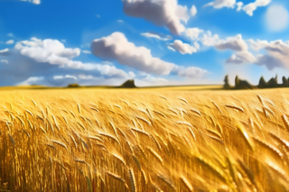 蓝天白云阳光灿烂的金色麦田