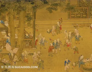 清 冷枚 百子图全卷2设色绫本40×200