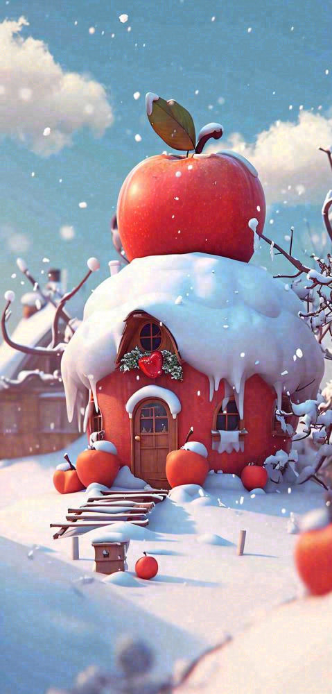 冬天创意苹果雪屋圣诞节，大雪小雪冬至立冬(752x1568)