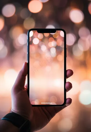 手拿手机镜头光影金色光芒光圈背景摄影图