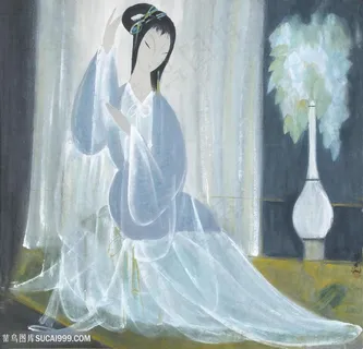 林风眠手绘美女花卉花瓶室内装饰画 林风眠手绘美女花卉花瓶室内装饰画