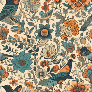 花鸟图，插画风格，无缝贴图，素材