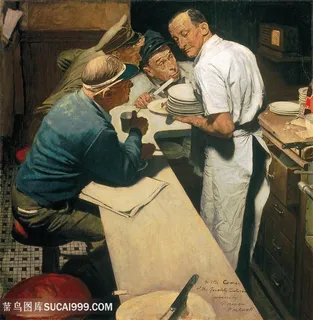 诺曼 · 洛克威尔手绘洗碗工与客人装饰画 诺曼 · 洛克威尔手绘洗碗工与客人装饰画
