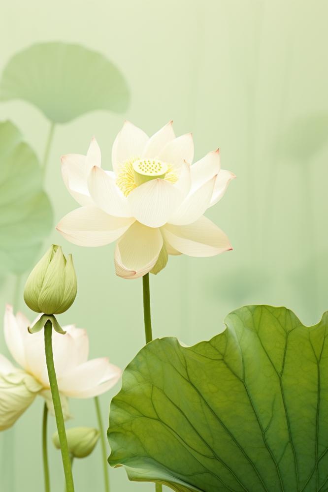 简洁淡雅荷花绿色清新背景